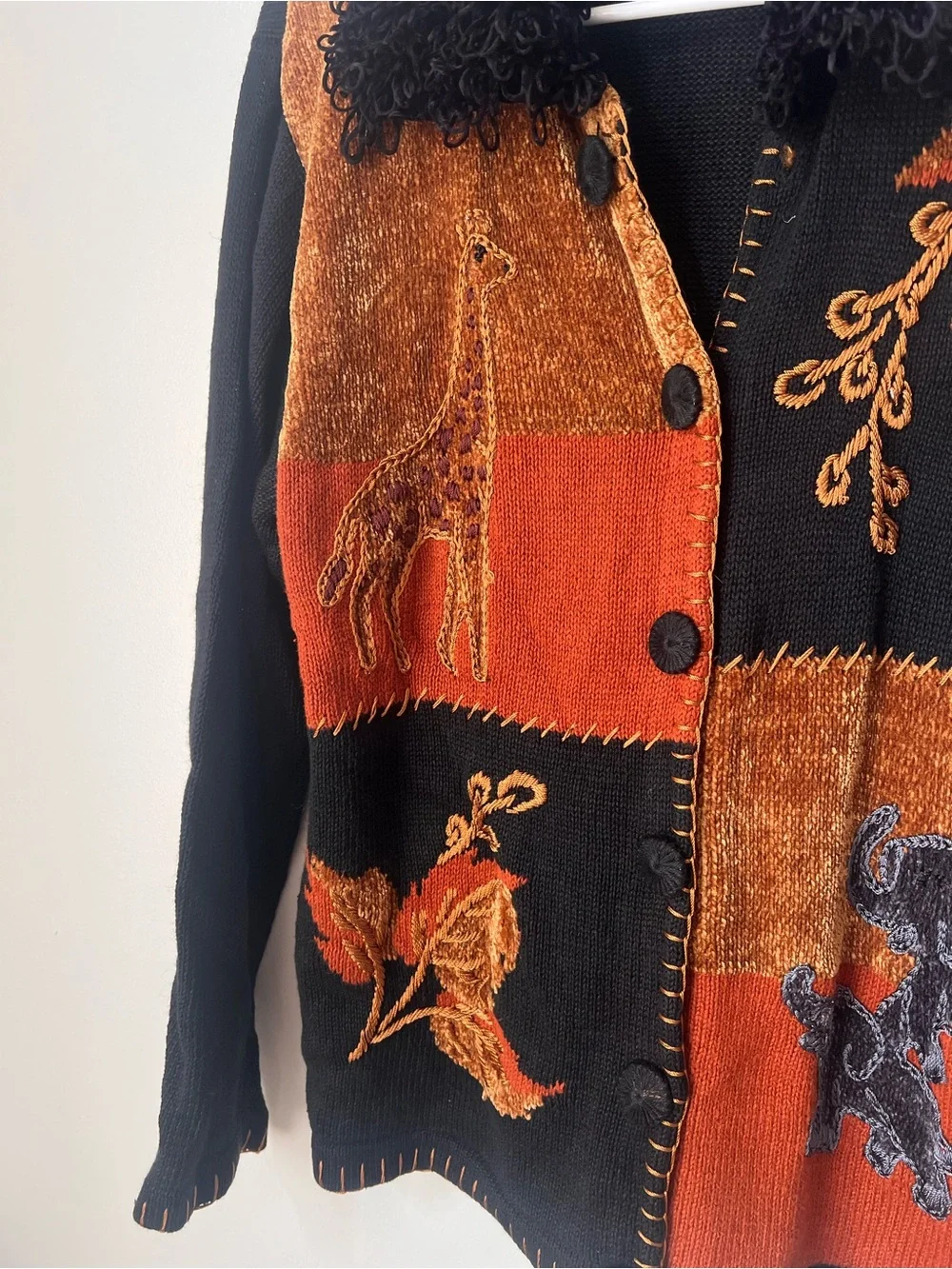 Vintage Victoria Harbour Safari Patchwork Cardigan Sweater Poodle Collar Medium